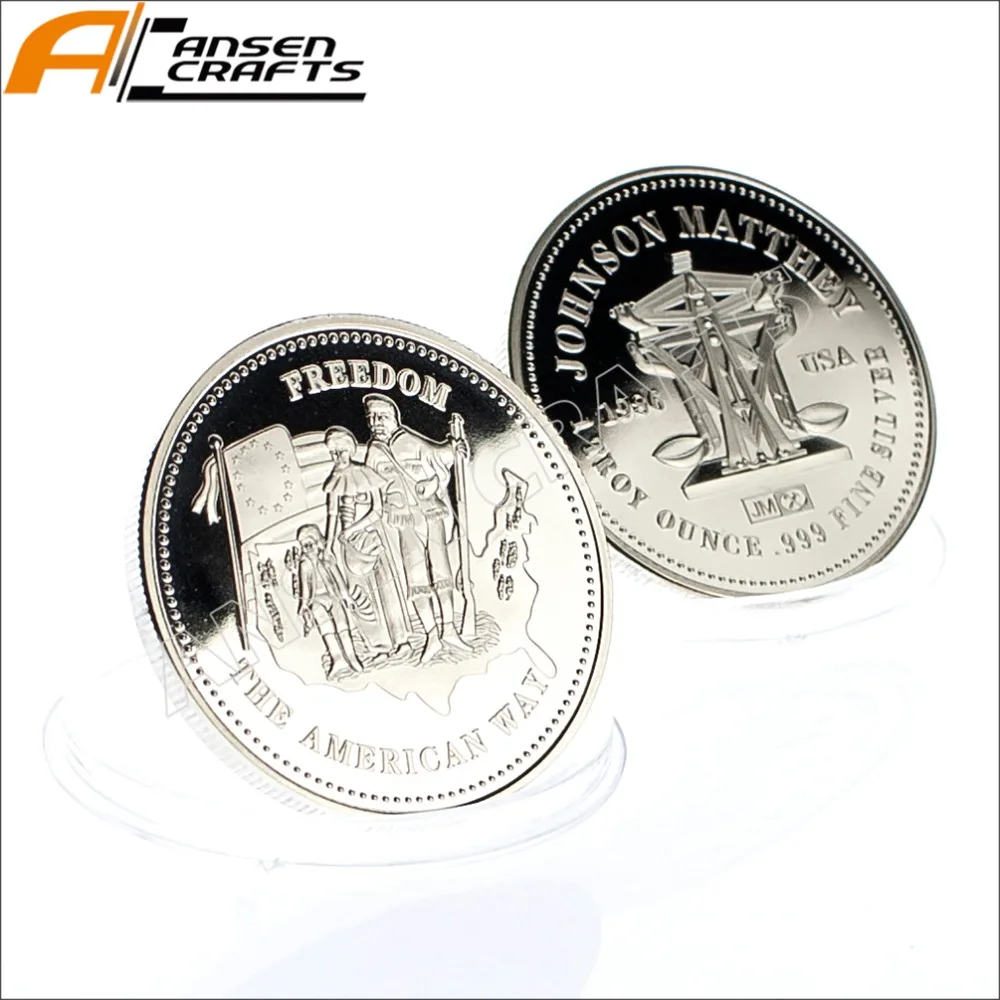 1 Трой унция. 999 тонкая серебряная Freedom Джонсон матони монета Fr. USA
