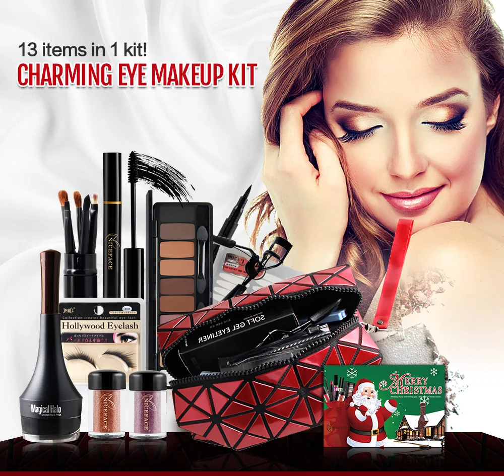 13Pcs Makeup Set 10 Colors Warm Nude Colors Eyeshadow Black Mascara Eyeliner with Eye Shadow Brush Kit (1)