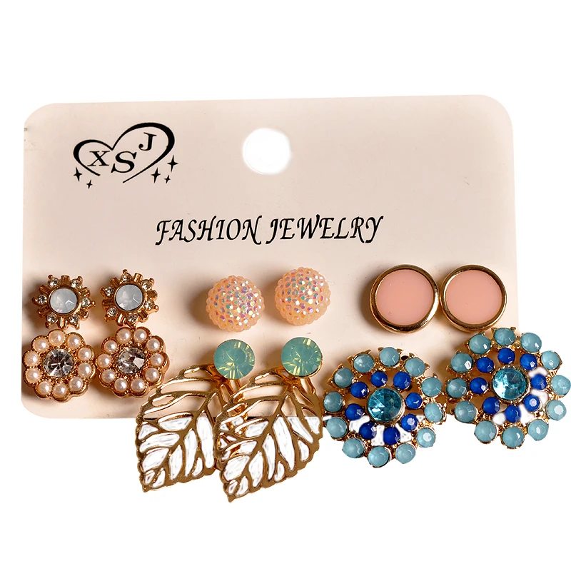 

New fashion women's jewelry wholesale women's party set stud gorgeous mix-and-match Pearl 6 pairs /set earrings gift