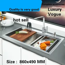 Роскошная большая кухонная ручная раковина двойной паз стандартные пищевые продукты длительного хранения 304 нержавеющая сталь Горячая 860x490 мм