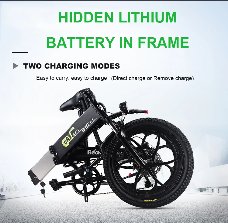 Top EUR Warehouse 20 Inch Electric Bike 48V350W Folding Mountain Bike Electric Hidden Removable Lithium Battery E-bike Speed 35km/h 8