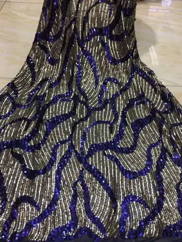 

5 Yard Gradient Color Navy Blue-Silver Sequin Fabric Stretch Spandex Embroidered Mesh African Lace Sequin Fabric for Dress DIY