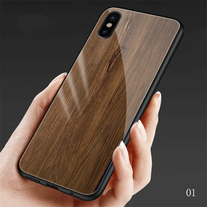 Чехол из окрашенного под дерево стекла для iPhone X, XR, XS, Max, чехол из закаленного стекла, Силиконовый противоударный чехол s, для iPhone 7, 8, 6, 6s plus