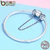 BAMOER réel 100% 925 argent Sterling rose et bleu CZ rond chaîne de sécurité breloque Bracelet à breloques bijoux à bricoler soi-même faisant SCC379 ► Photo 2/4