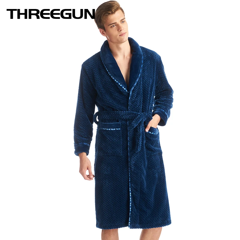 THREEGUN фланелевый теплый халат для мужчин зимняя ночная рубашка домашняя одежда