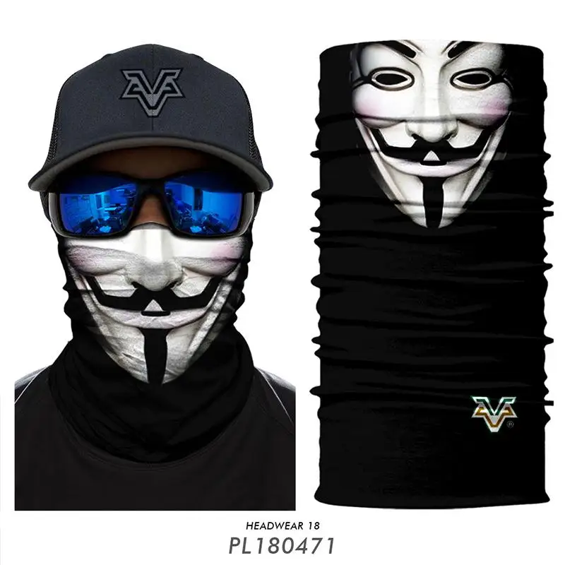 

3D Seamless Bandana v for vendetta Face Mask Motorcycle Balaclava Outdoors Anonymous Neck Gaiter Halloween Reflective Headband