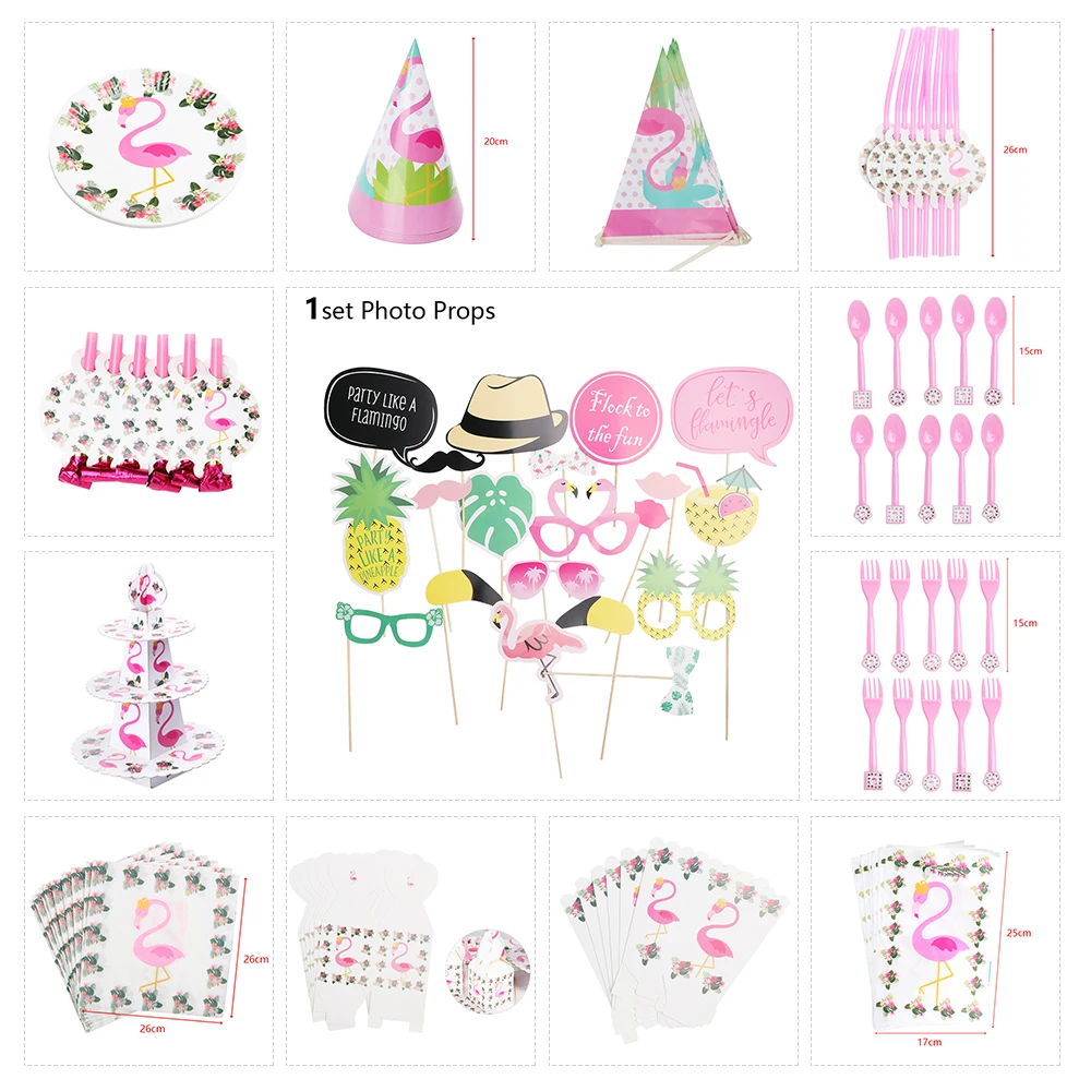 

13 Styles Flamingo Theme Party Tableware Set Flamingo Decor Paper Cups Popcorn Box Hat Summer Pool Party Hawaiian Party Decor