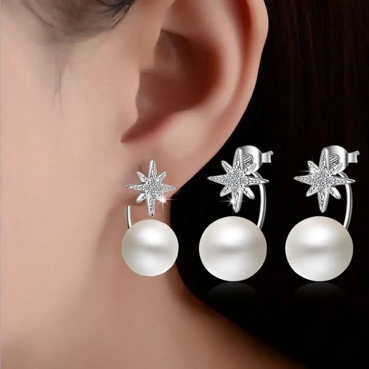 Новое поступление, высокое качество, модный, жемчужный, с кристаллами в виде звезды, Стерлинговое Серебро 925 пробы, женские серьги-гвоздики, Женские Ювелирные изделия, Прямая поставка
