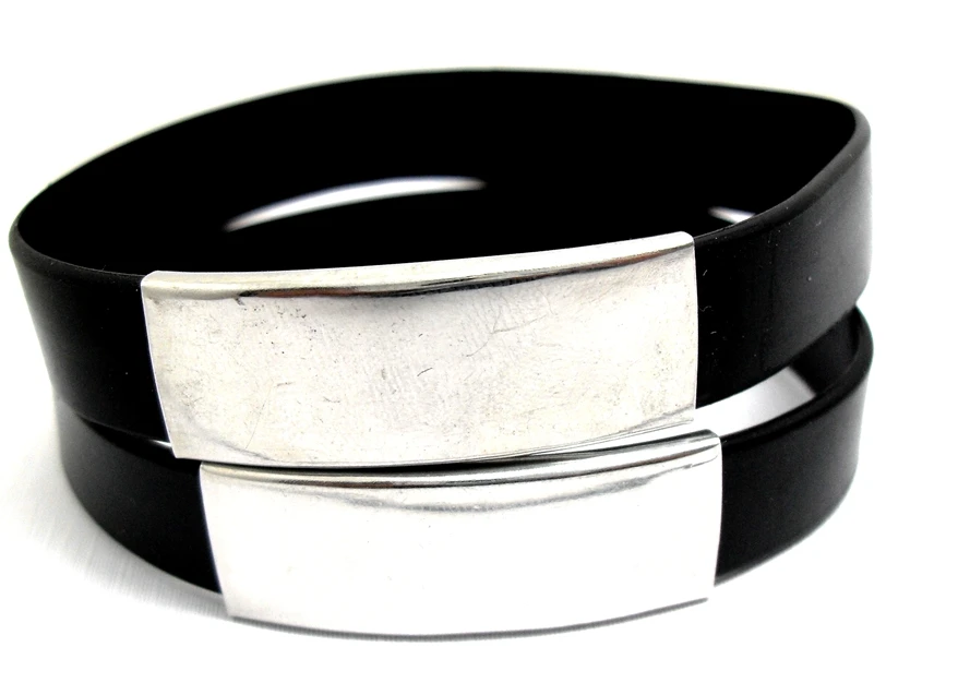 NEW 24pcs Simple Plain Stainless steel Band Black Silicone Wristbands Bracelets Wholesale