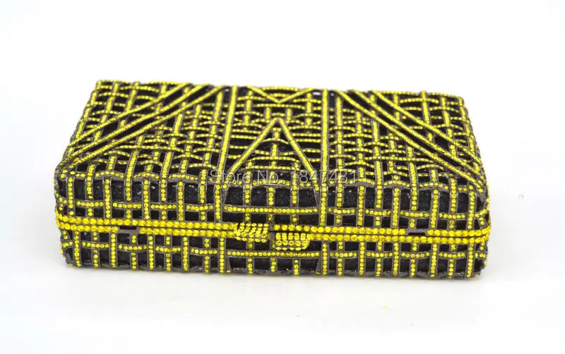 Расшитая кристаллами сумочка-клатч вечерняя ящик мешок Форма Для женщин и подходящей сумочки-клатча желтый кошелек ночной роскошные