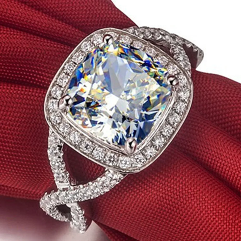 3 Carat Cushion Cut Halo Style Sona Synthetic Diamonds Wedding