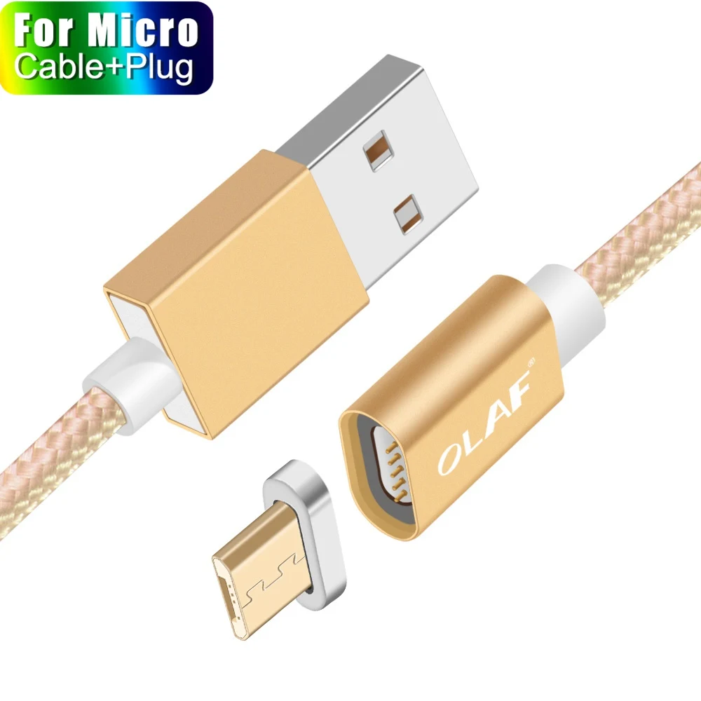 Олаф магнитное зарядное устройство usb type C Micro USB кабель провод для быстрой зарядки штекер type-C Магнитный кабель для iPhone samsung Xiaomi huawei - Цвет: Gold Micro Cable