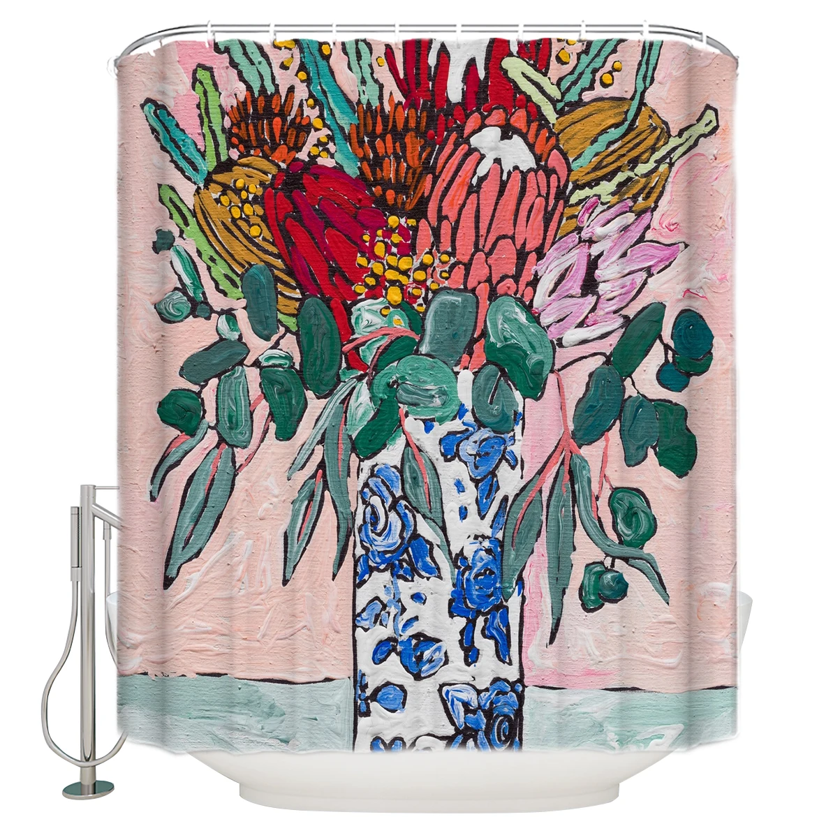 

Australian Native Bouquet of Flowers after Matisse Extra Long Fabric Bath Shower Curtains Bathroom Decor Sets with Hooks