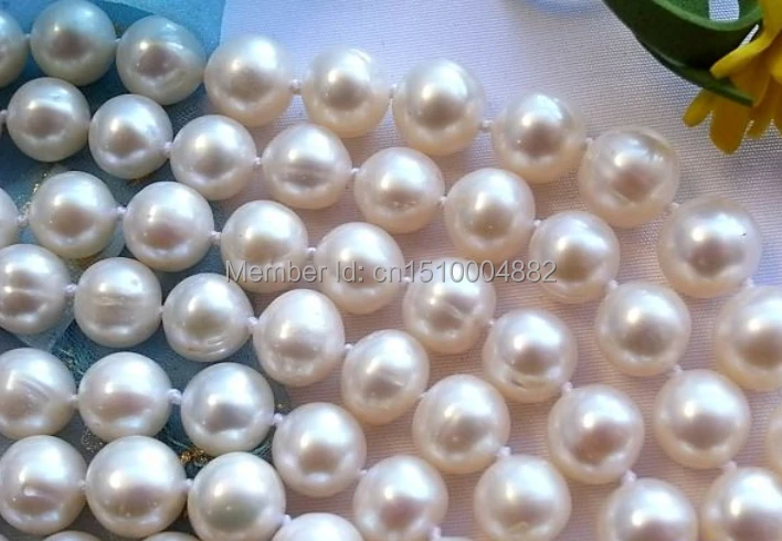 

shitou 00403 64" 9MM WHITE ROUND FRESHWATER CULTURED PEARL NECKLACE