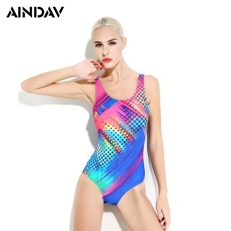 

Professional Female One Piece Swimwear Sports Swimsuit Removeable Pad Push Up Racing Muticolor Tight Bodysuit Bathing Suit