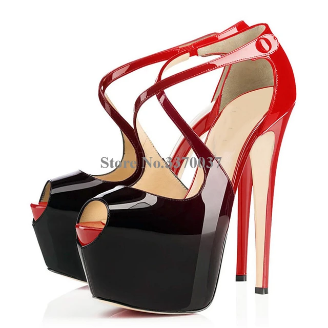 Red Sexy Gradient Peep Toe High Stiletto Heels Prom Shoes With Platform