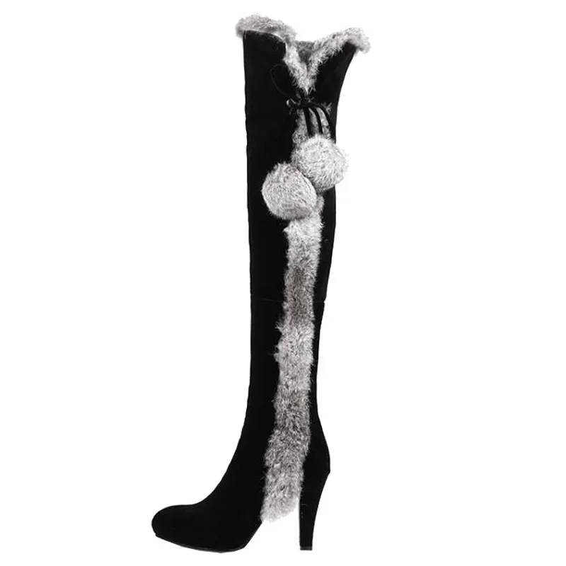 Dedo Zapatos Piel Alto Show Tacón Nieve Invierno Pelo Pie Encima Por Conejo 18aw Delgada As El Botas Rodilla La Gamuza Caballero Sexy Mujeres Del Puntiagudo De Las z6wFx5qS