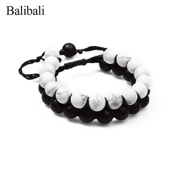 

Balibali Unisex Classic Bracelet Men Black And White Beads Bracelets & Bangles Woven Rope Adjustable Casual Pulseira Feminina