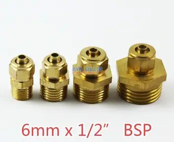 

5 Pieces 6mm x 1/2" BSP Brass Straight Male Pneumatic Pipe Hose Quick Coupler Connector Coupling Fitting