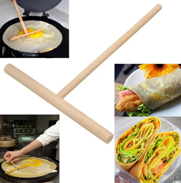 

DIY T Shape Specialty Crape Maker Pancake Batter Wooden Egg Cake Stick Home Kitchen Tool Restaurant Canteen Spreader Stick