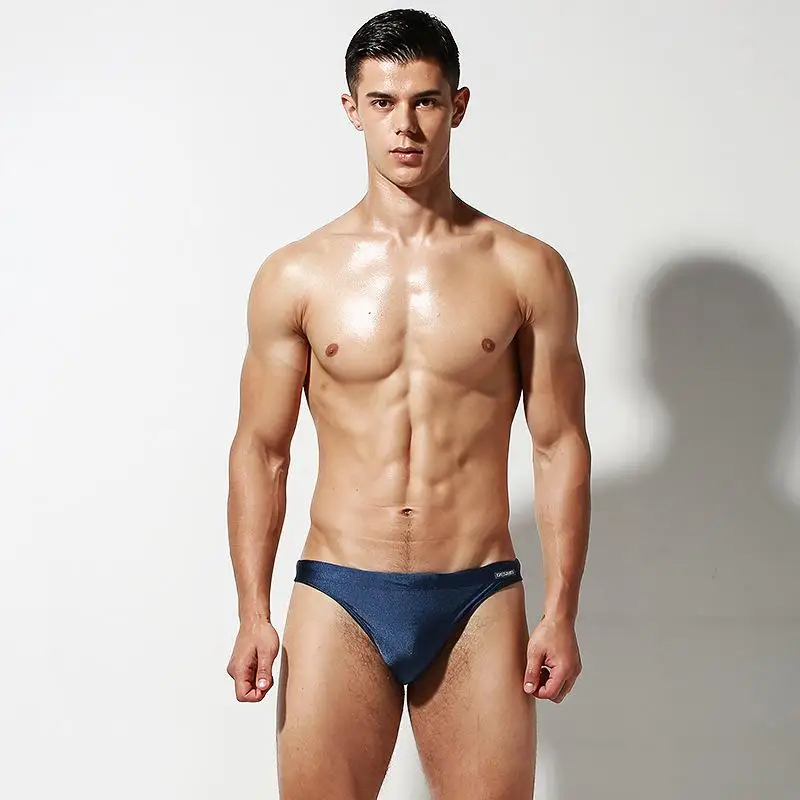 Мужской сексуальный короткий сексуальный купальный костюм, водонепроницаемая одежда для плавания, мужские плавки, летние мужские плавки - Цвет: dark blue