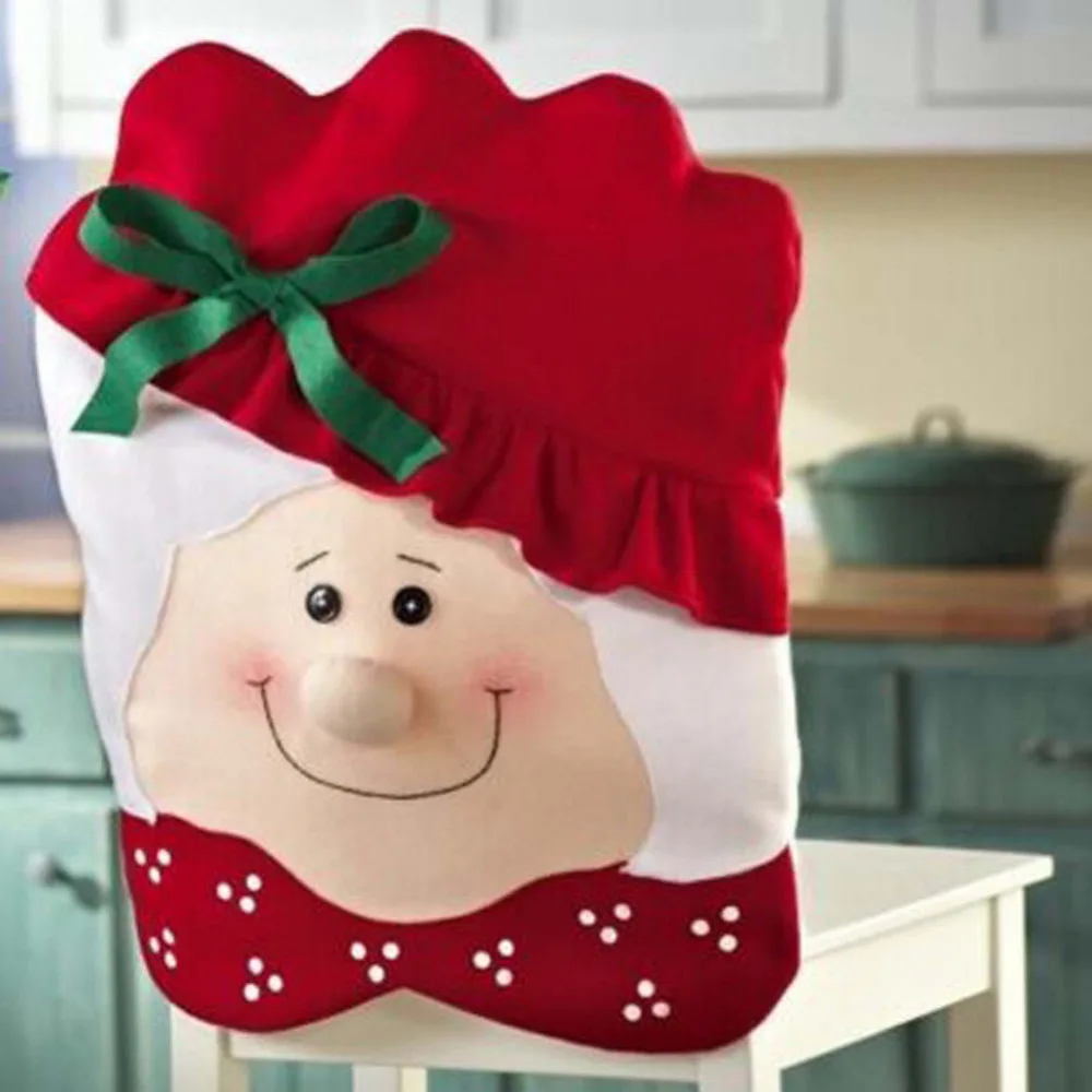 1pcs Lovely Mrs Santa Claus Christmas Party Diner Dining Room Table Chair Cover Home Decorations Granny Chairs Coverings