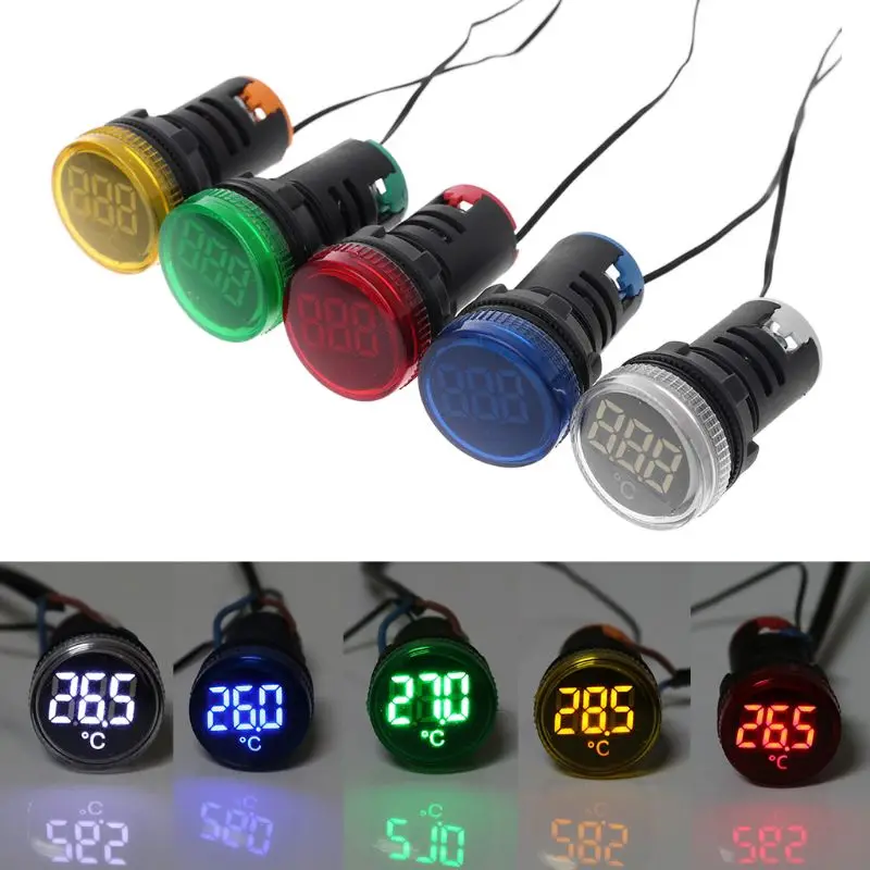 

22mm AC 50-380V Thermometer Indicator Light LED Digital Display Temperature Measuring Induction Ranging -20-199℃