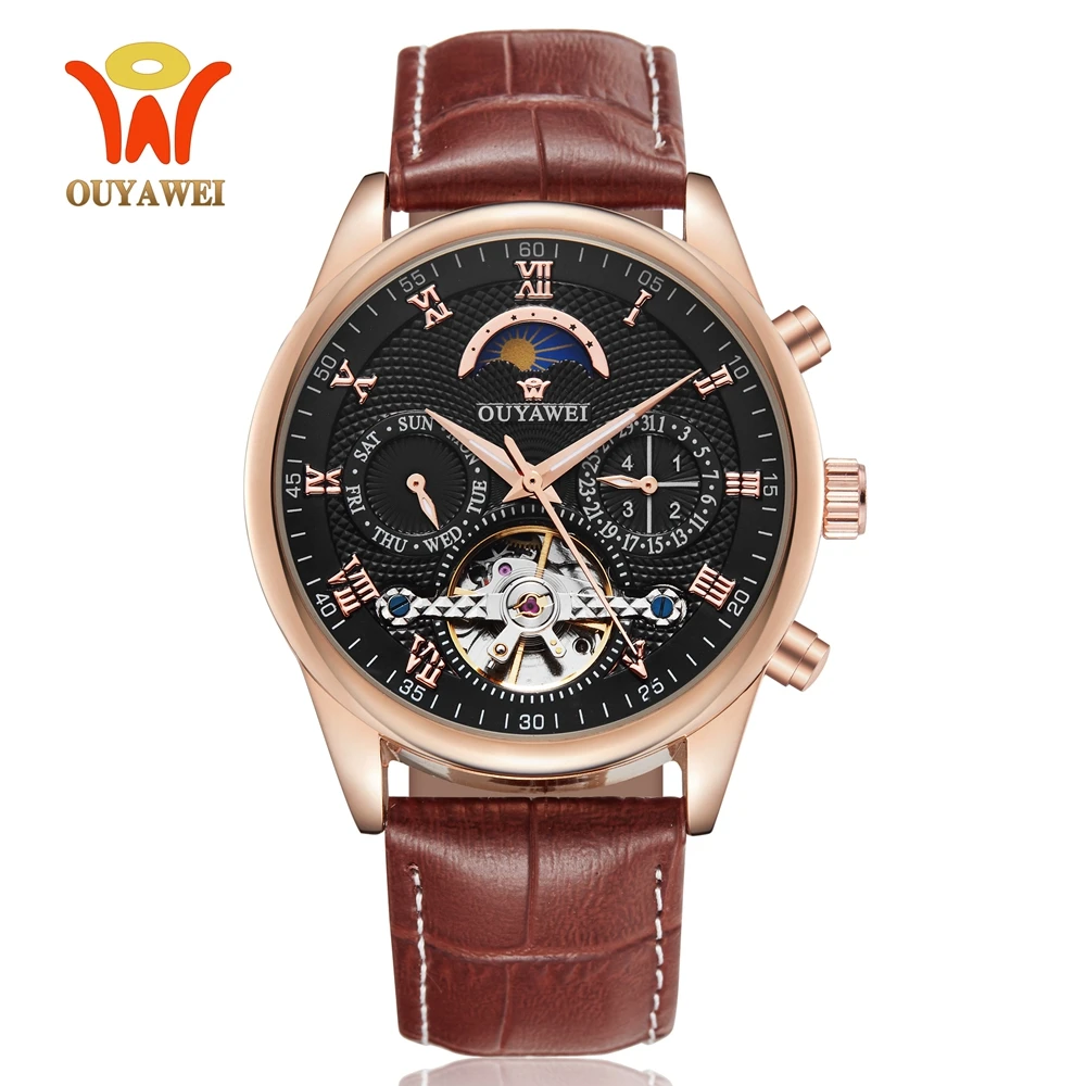 Мужские механические часы OUYAWEI Skeleton Tourbillon автоматические Классические