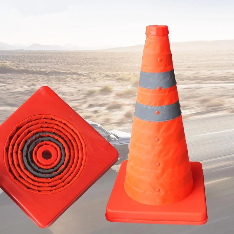 

42cm Folding Road Safety Warning Sign Traffic Cone Orange Reflective Tape