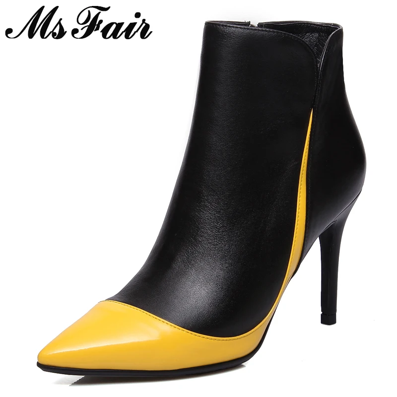 

MSFAIR Women Boots 2018 Fashion Pointed Toe High Heel Ankle Boots Women Shoes Stiletto heel Metal Zipper Boot Shoes For Girl