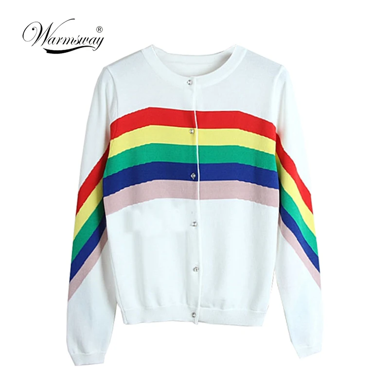 2018 Autumn Rainbow Stripes Cardigans Women Sweater Letter BORING single buttons Knitted Cardigan Jersey Outerwear C-213