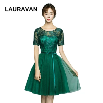 

special occasion woman short tulle modest dark green feminine lace fitted bridesmaid dress sleeved dresses ball gown new 2020