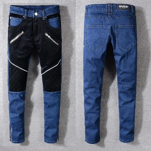 

Balmain Distressed Jeans Men Hip-Hop Biker Jeans Striped Cotton Denim Trousers Skinny Men Jean Pants Casual Pant FS56