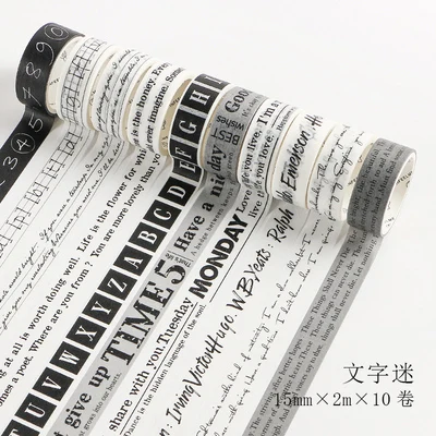 

10 rolls/set Vintage Word puzzle number letter text index washi tape DIY Planner diary scrapbooking masking tape escolar