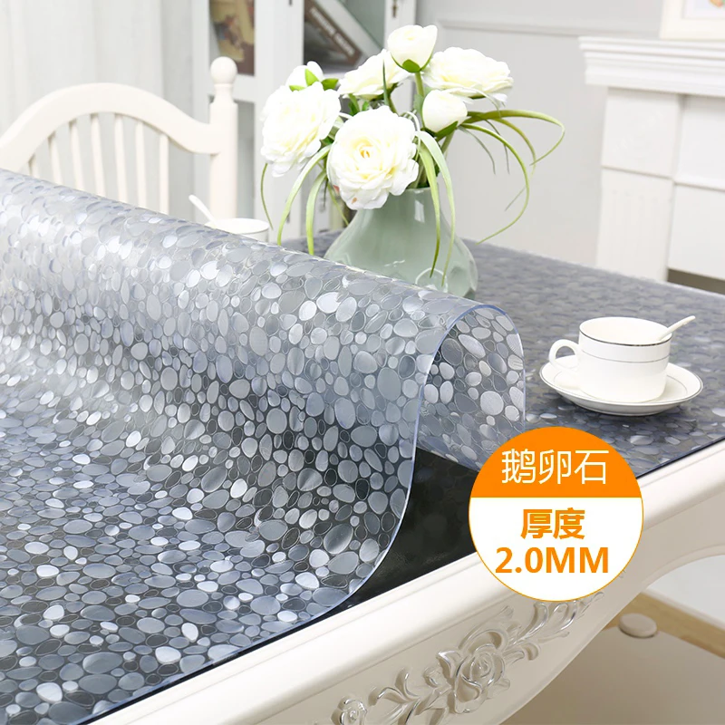 Tablecloth Elegant Table cover PVC Transparent Glass Cobblestone Pattern Waterproof and Oilproof Table Cloth Kitchen Decoration