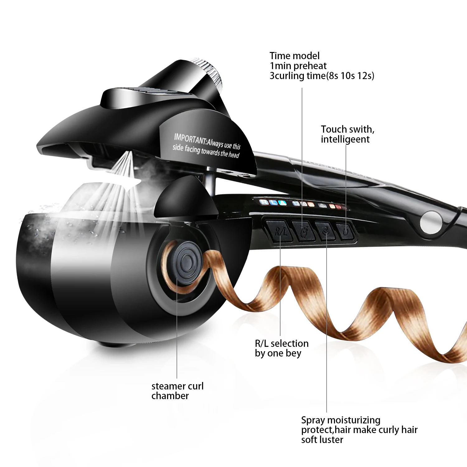 Buy Titanium Auto Hair Curler With Steam Spray Hair