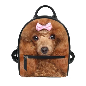 

THIKIN Women PU Leather Small Backpack Mini Bags 3D Classical Pug Dogs Pattern for Girls Fashion High Quality Casual Rucksack