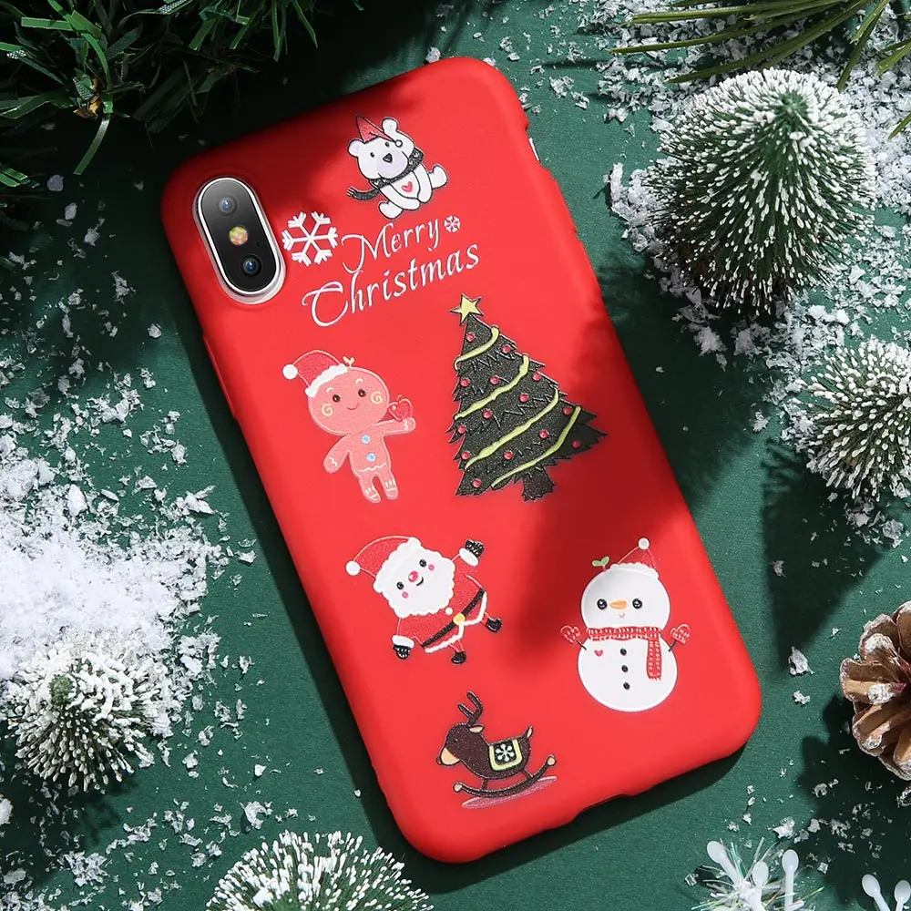 FLOVEME Christmas Case For iPhone X XS Max XR 7 8 Plus Cute Cartoon Santa Claus Soft Silicone 6 6S 5 5S Capa |