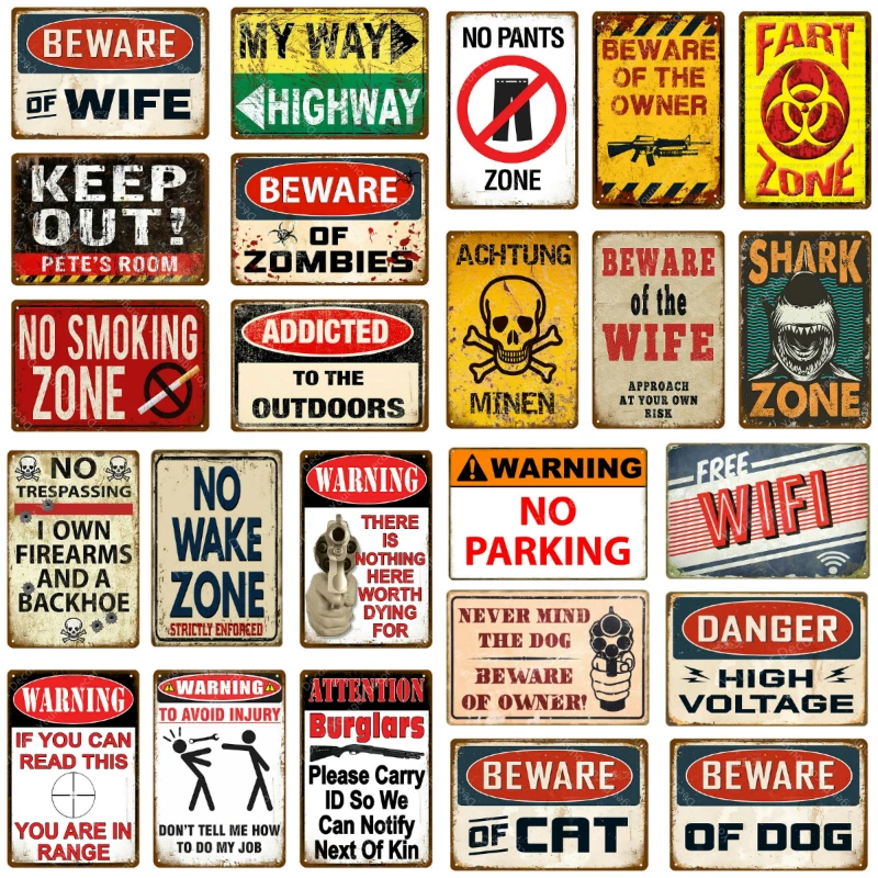 

Shark Zone Wall Decor Warning Danger No Trespassing Gun Metal Signs Beware Of Wife Cat Dog Vintage Poster Art Plaque YH031