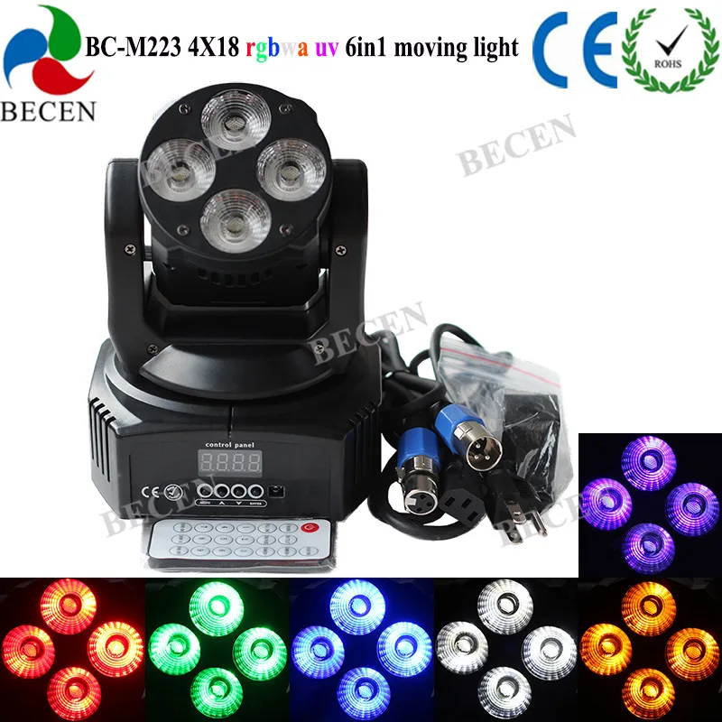 Черный 4x18 Вт 6 в 1 rgbwa УФ Мини светодиодный движущийся головной свет DMX512 dj
