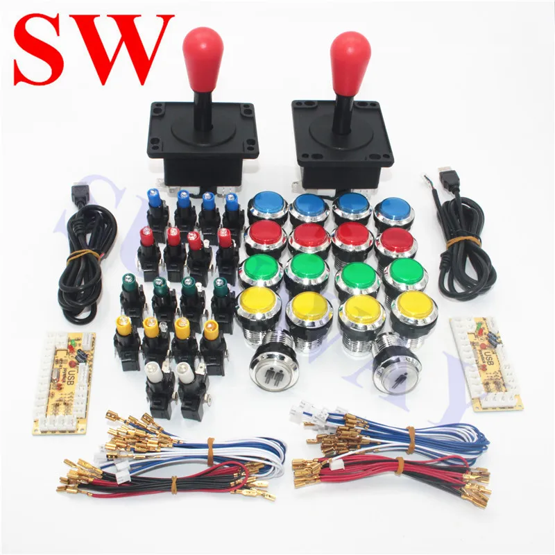 

High Quality 2Player American Style Joystick+ 16 X Chrome Plated Illuminated button+1P/2P Push Button+2 X USB Zero Delay Encoder