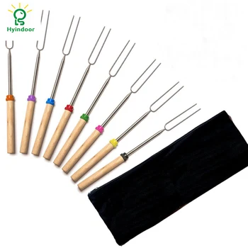 

Hyindoor 8 Pieces A Pack Telescoping Roasting BBQ Sticks with Wooden Handle Camping Hot Dog Barbecue Fork