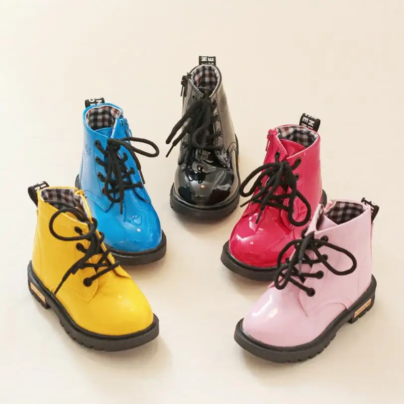 

Children Martin Boots PU Leather Waterproof Girls Boots Winter Lace-Up Non-slip Kids Boys Shoes Kids Snow Boots