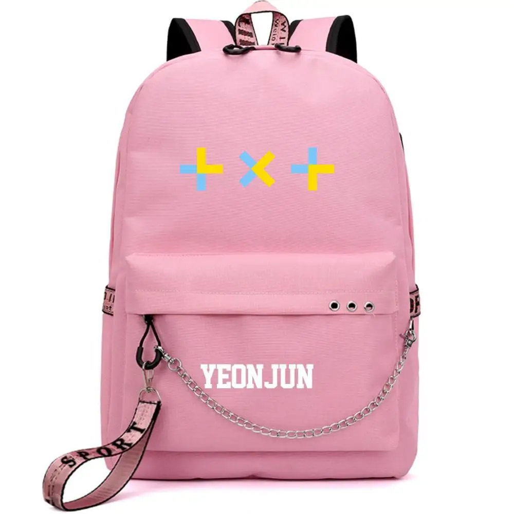 Корейский женский рюкзак Kpop Tomorrow X Together с принтом TXT, рюкзак для ноутбука с зарядкой через USB, розовые школьные сумки, рюкзак для путешествий - Цвет: YEON JUN PINK