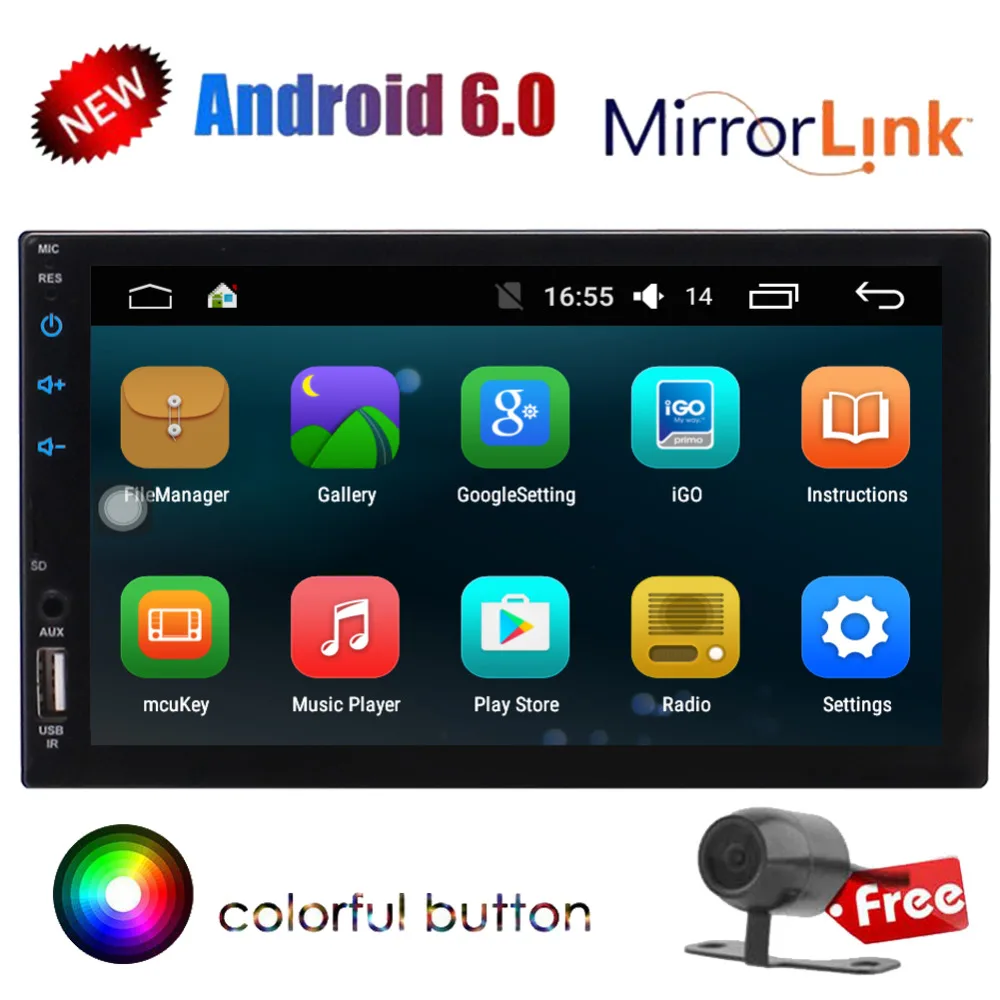 

Quad Core Android 6.0 Car Stereo 7'' Capacitive Touch Screen Double Din Car Radio GPS Navigation In Dash Bluetooth Headunit