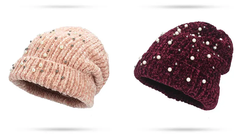 Зимняя женская шапка бини, повседневная, полиэстер, блестящие, жемчуг и стразы, шапки бини для женщин, Skullies шапки, капот для женщин