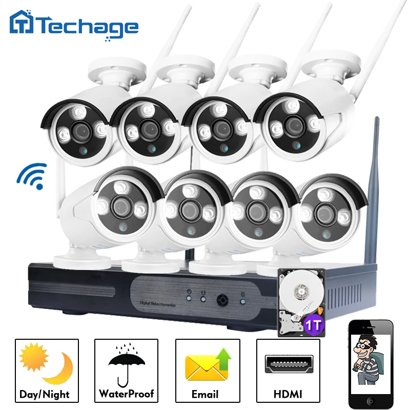 Techage Wireless 8CH 960P CCTV System P2P ONVIF NVR 8PCS 1.3MP P2P Wifi IP Camera Night Vision Security Home Surveillance Kit