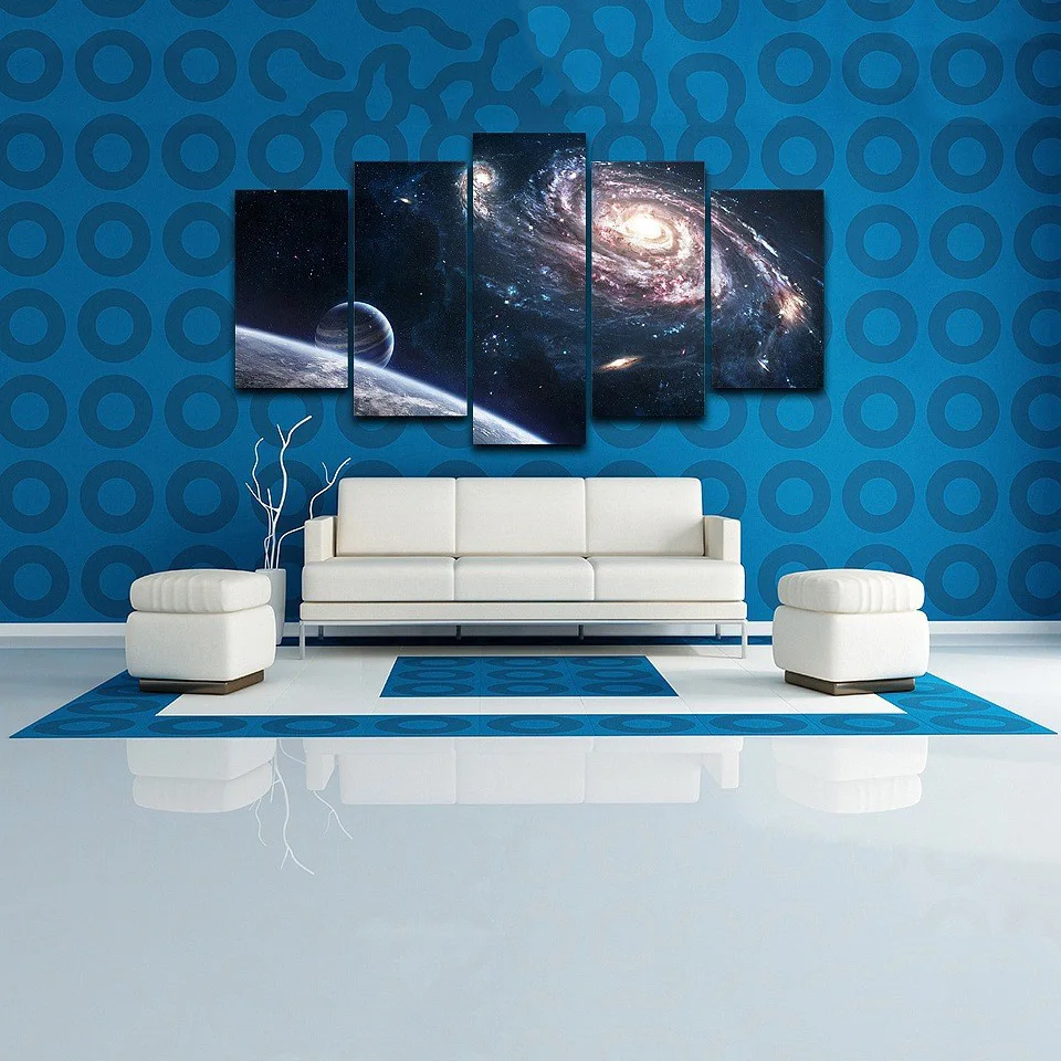 Modular Canvas Painting Wall Art 5 Pieces Universe Planet Outer Space Picture Decor Home Living Room Artwork Frame Modern Prints | Дом и сад