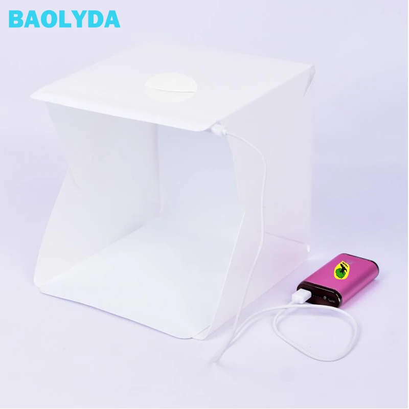 Baolyda 30*30cm Mini Photo Studio Tabletop Shooting Light Box 2 LED Boards Photography Background Soft Box with Dimmable Cable