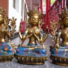 Xd 003338 1" Тибет Бронзовый перегородчатой Gree Тара Белая Тара Четыре Руки Бодхисаттвы Будды Набор